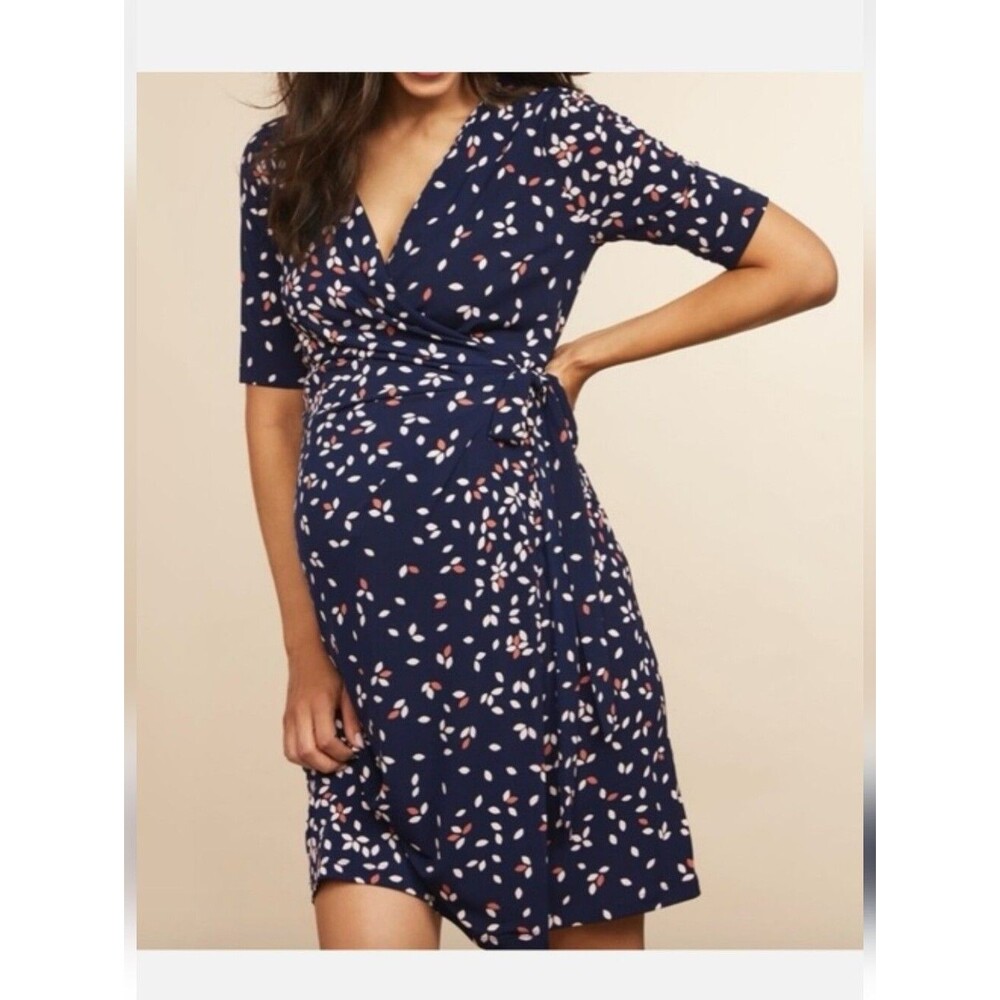 NWT Motherhood Navy Floral Wrap-Style Maternity Jersey Dress Size M
